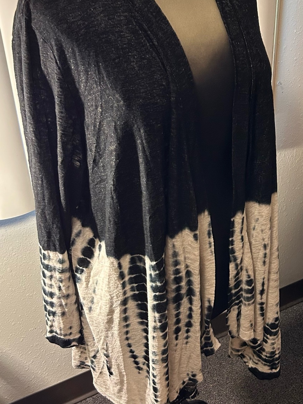 Catherines Black and Cream Tie-Dye Open Front Cardigan